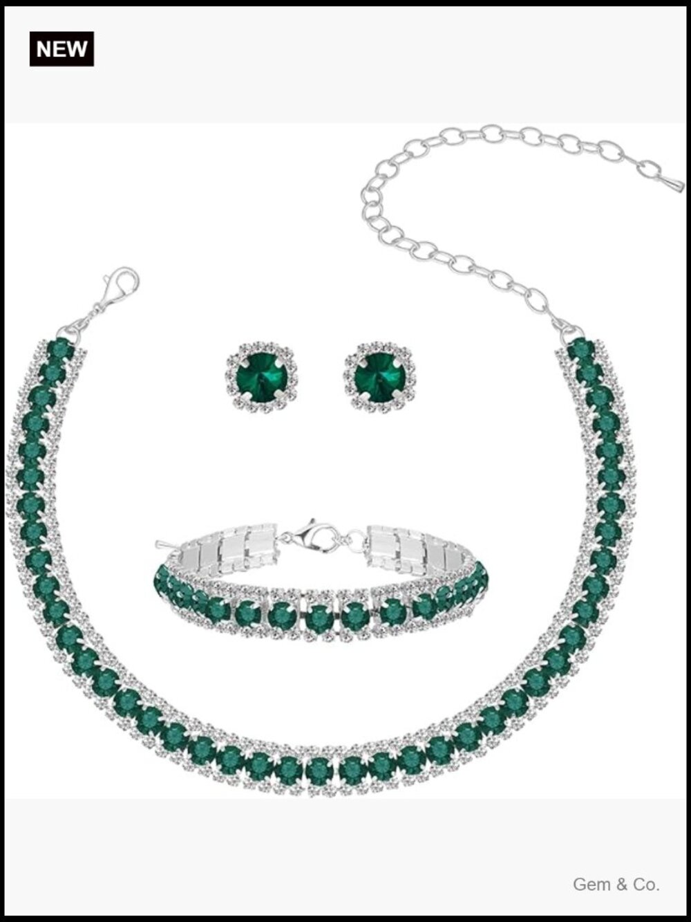 Rhinestone Crystal Jewelry Set - Necklace Bracelet Earrings 3-Piece